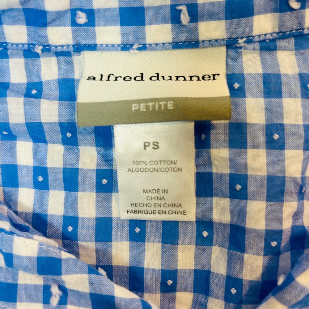 Alfred Dunner Petite Blue Gingham Cotton Button Down Shirt PS Short Sleeve Dot - Picture 2 of 5